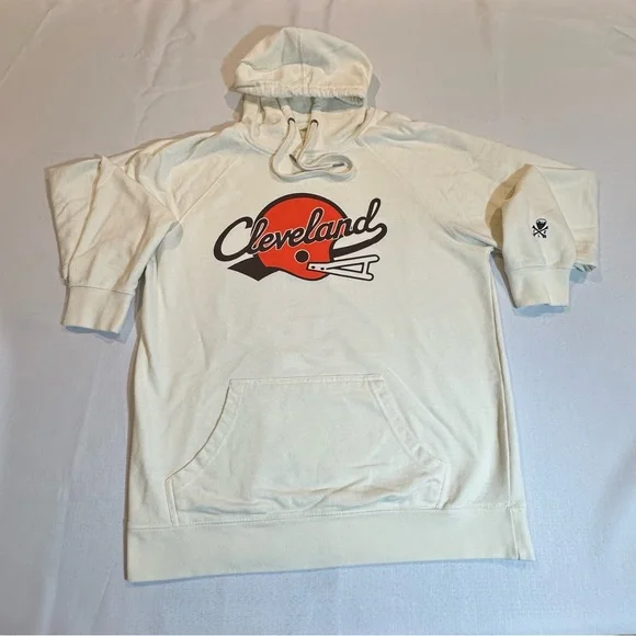 Cleveland Football Hoodie | Size L | Cream Graphic Sweatshirt - Picture 1 of 12